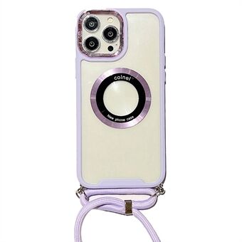 For iPhone 13 Pro Max Magnetic Phone Case PC + TPU Anti-Scratch Clear Cover with Detachable Lanyard