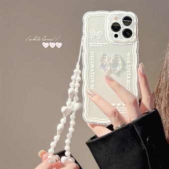 For iPhone 13 Pro Max Soft TPU Phone Case Bowknot Decor HD Crystal Clear Phone Cover with Wrist Strap