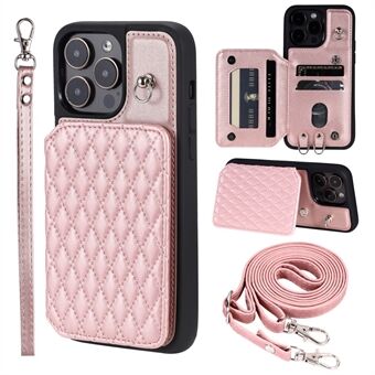 Style 008 For iPhone 13 Pro Max 6.7 inch Shockproof Phone Case RFID Blocking PU+TPU Phone Shell with Straps