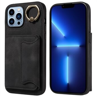 001 For iPhone 13 Pro Max 6.7 inch Ring Kickstand PU Leather+TPU Phone Case Card Holder Back Cover