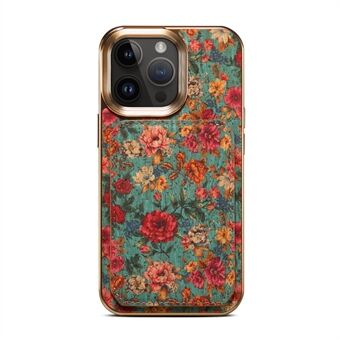 For iPhone 13 Pro Max Card Slot Kickstand Phone Case PU Leather Coated PC+TPU Flower Pattern Back Cover