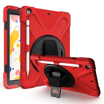 360 Degree Swivel Kickstand PC + Silicone Hybrid Case with Hand Holder Strap and Pen Slot for iPad 10.2 (2021)/(2020)/(2019)