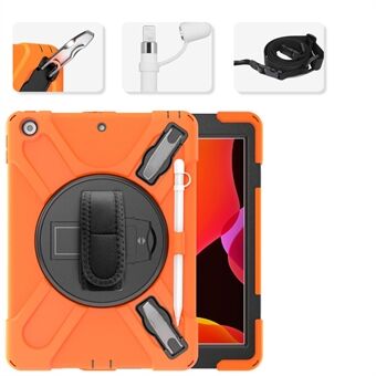 X-Shape PC + TPU Hybrid Case / Two Types Kickstand / Hand Strap and Shoulder Strap / Pen Slot for iPad 10.2 (2021)/(2020)/(2019)