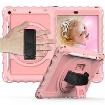 PC + TPU Hybrid Case with 360 Degree Swivel Kickstand Hand Strap and Shoulder Strap for iPad 10.2 (2021)/(2020)/(2019)