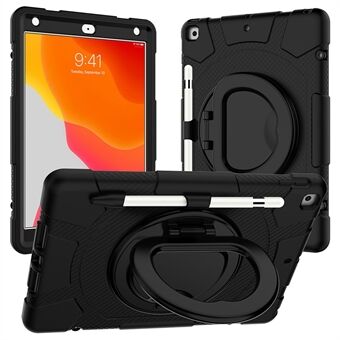 For iPad 10.2 (2019)/(2020)/(2021) P8 PC + Silicone Anti-fall Tablet Case Rotary Kickstand Protective Cover with Shoulder Strap