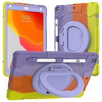 For iPad 10.2 (2019)/(2020)/(2021) P8 Rainbow Color 360 Degree Rotation Kickstand Tablet Case PC + Silicone Hybrid Cover