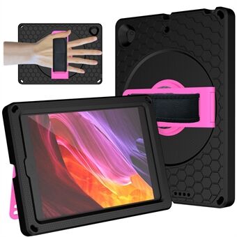 For iPad 10.2 (2021) / (2020) / (2019) Rotary Kickstand Hand Strap EVA+PC Case Anti-drop Tablet Cover with Shoulder Strap