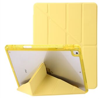 For iPad 10.2 (2021) / (2020) / (2019) Tablet Case Origami Tri-fold Stand PU Leather+Clear Acrylic Cover