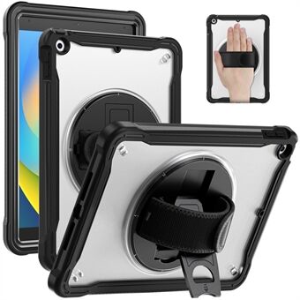 For iPad 10.2 (2021) / (2019) / (2020) PC+TPU Tablet Case Anti-Drop Rotating Kickstand Cover with Handle Strap