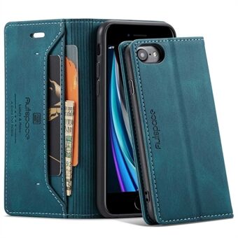 AUTSPACE A01 Series for iPhone 6/7/8/SE (2020)/SE (2022) RFID Blocking Magnetic Closure Shell, Shock Absorption Retro Matte PU Leather Wallet Flip Stand Cover