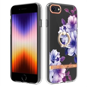 For iPhone SE (2020)/SE (2022)/7/8 4.7 inch YB IMD-12 Series Anti-wear Flower Floral Pattern Electroplating Soft TPU IMD Phone Case Cover with Kickstand