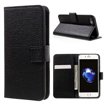 Litchi Skin Leather Wallet Stand Case for iPhone 7/8/SE (2020)/SE (2022) - Black