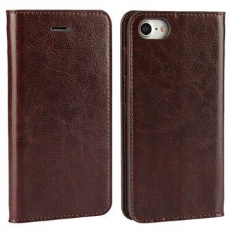 For iPhone SE (2020)/SE (2022)/8/7 4.7 inch Oiled-edging Crazy Horse Genuine Leather Attached Hard PC Inner Case Wallet Stand Flip Phone Cover