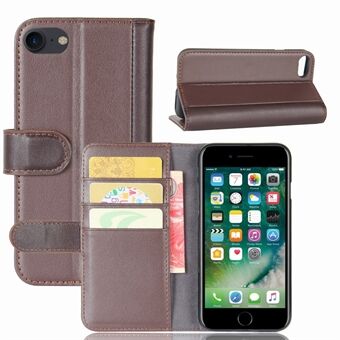 Genuine Split Leather Wallet Phone Protective Cover with Stand for iPhone SE (2020)/SE (2022)/8/7 4.7 inch