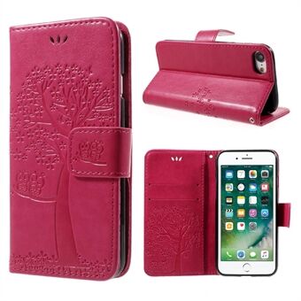 Imprint Tree Owl Magnetic Wallet PU Leather Stand Cover for iPhone 7/8/SE (2020)/SE (2022)