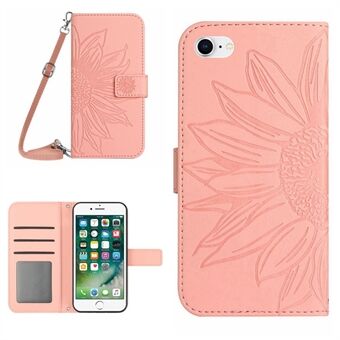 For iPhone 7 / 8 4.7 inch / SE (2020) / SE (2022) HT04 Skin-touch Stand Leather Case Imprinted Sunflower Phone Wallet Cover with Shoulder Strap