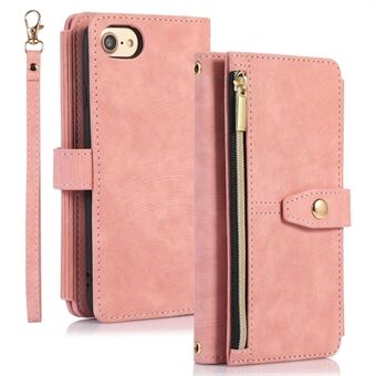 For iPhone 7 / 8 4.7 inch / SE (2020) / SE (2022) Zipper Pocket Multiple Card Slots PU Leather Case Stand Wallet Folio Flip Phone Cover