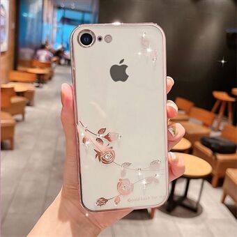 Anti-fall Back Cover for iPhone 7 / 8 4.7 inch / SE (2020) / SE (2022), Slim Flower Pattern Rhinestone Decor Soft TPU Electroplating Mobile Phone Case