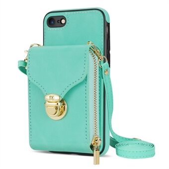 Crossbody Zipper Phone Case for iPhone 7  / 8 4.7 inch / SE (2020) / SE (2022) , PU Leather Coated TPU Card Sot Kickstand Cover