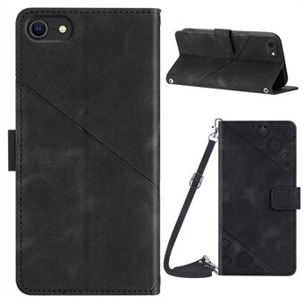 PT005 YB Imprinting Series-7 Phone Case for iPhone 7 / 8 / SE (2020) / SE (2022) PU Leather Stand Wallet Cover with Shoulder Strap