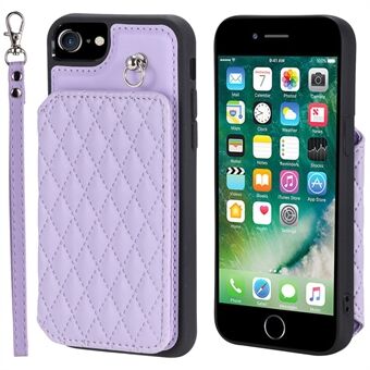 Style 008 Phone Cover for iPhone 6 / 6s / 7 / 8 / SE (2020) / SE (2022) , PU Leather+TPU RFID Blocking Fall-proof Kickstand Shell with Wrist Strap