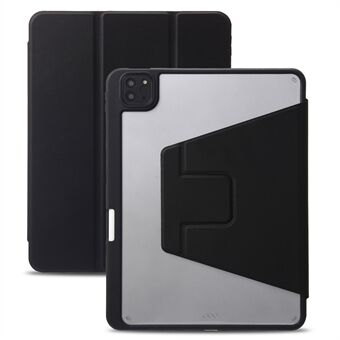 For iPad Pro 11 (2018) / (2020) / (2021) / (2022) / iPad Air (2020) / (2022) PU Leather + TPU + Acrylic Tri-fold Protective Case Auto Wake / Sleep Rotary Stand Drop-proof Cover - Black