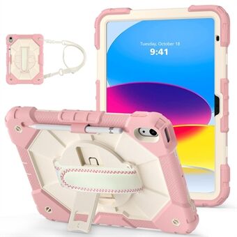 Robot C2 Series Shockproof Tablet Case for iPad 10.9 (2022) / Air (2020) / Air (2022) Contrast Color PC + Silicone Kickstand Protective Cover with Hand Strap