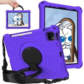 For iPad Pro 11-inch (2018)(2020) / (2021) / (2022) / Air (2020) / ((2022) Shockproof Case Spider Web Texture Kickstand Hand Grip Tablet Cover with Shoulder Strap