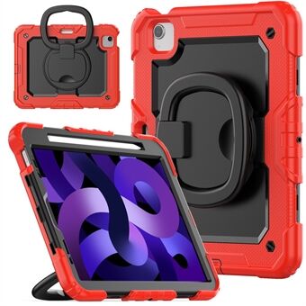 For iPad Pro 11 (2018) / (2020) / (2021) / (2022) / iPad Air (2020) / (2022) PC + Silicone Tablet Case 360-Degree Rotating Kickstand Shockproof Cover with Shoulder Strap