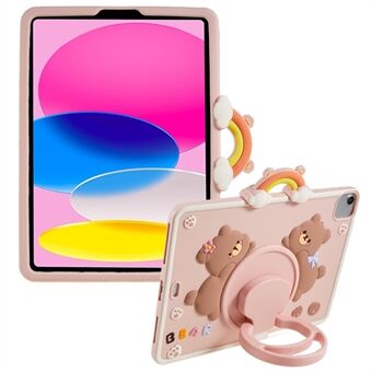 For iPad Air (2020) / (2022) / iPad Pro 11 (2020) / (2021) / (2022) PC+Silicone Case Rotary Kickstand Cartoon Bear Tablet Cover