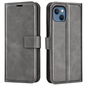 For iPhone 14 6.1 inch Wear-resistant Textured PU Leather Cell Phone Case Magnetic Phone Protector with Wallet Stand