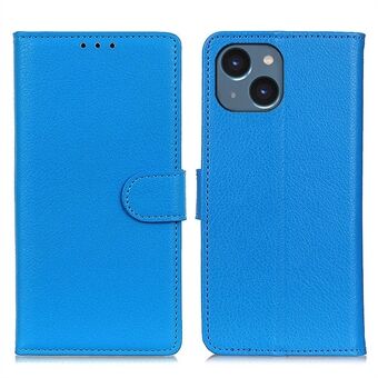 For iPhone 14 6.1 inch Smooth Litchi Texture PU Leather Cover Stand Magnetic Protective Shock-Absorbing Wallet Case