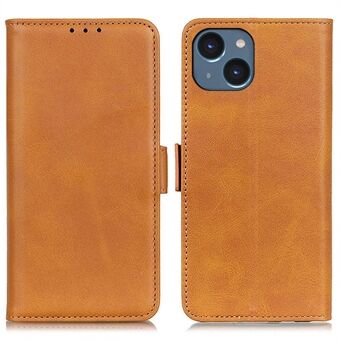 For iPhone 14 6.1 inch Textured Leather Flip Folio Wallet Case Dual Magnetic Clasps Protect Folding Stand Cover