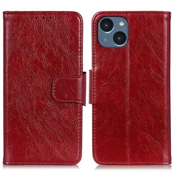 Split Leather Nappa Texture Phone Case for iPhone 14 6.1 inch, Magnetic Closure Stand Wallet Anti-drop Phone Cover Shockproof Mobile Phone Shell