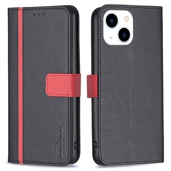 BINFEN COLOR BF Leather Series-9 for iPhone 14 6.1 inch Full Protection Phone Cover Style 13 Foldable Stand Function Cross Texture Splicing Phone Case PU Leather Wallet Inner TPU Shell