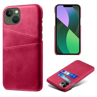 Wear-resistant Phone Case for iPhone 14 6.1 inch, PU Leather Coated Hard PC Dual Card Slots Protector