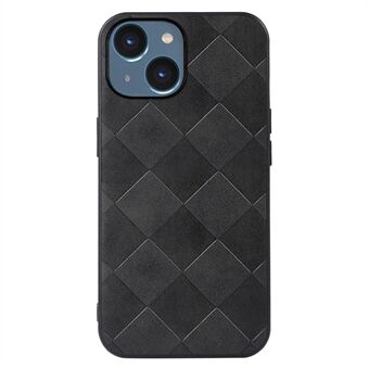 Well Protection Phone Case for iPhone 14 6.1 inch Grid Texture Anti-wear Shock Resistant PU Leather Coated TPU + PC Cover