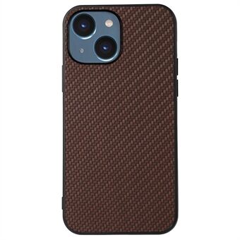 For iPhone 14 6.1 inch Ultra Slim Anti-scratch Phone Case Carbon Fiber Texture Protective Cover PU Leather Coated Hybrid Back Shell