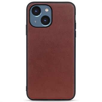 For iPhone 14 6.1 inch Anti-Scratch Textured Genuine Leather Phone Case Shockproof Anti-Slip Protective Cover