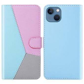 Three-color Splicing Phone Case for iPhone 14 6.1 inch, Anti-scratch PU Leather Stand Wallet Shell