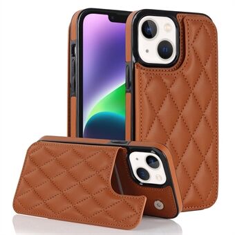 Anti-Dust Phone Cover for iPhone 14 Magnetic Button Kickstand Card Slot PU Leather+TPU Phone Case