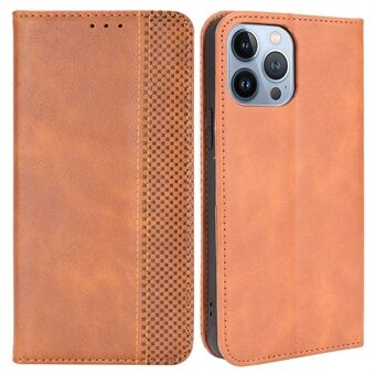 For iPhone 14 6.1 inch Wallet Stand Retro Texture Leather Case Magnetic Auto Closure Wear-resistant Phone Cover