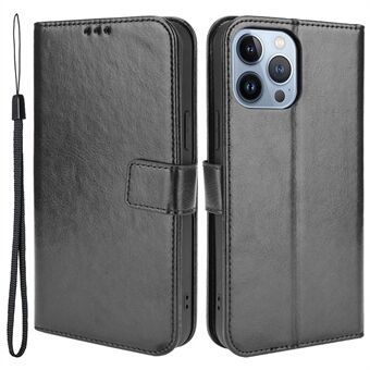 For iPhone 14 6.1 inch Anti-fall PU Leather Folio Flip Phone Case Crazy Horse Texture Wear-resistant Shock Absorption Cell Phone Cover Wallet