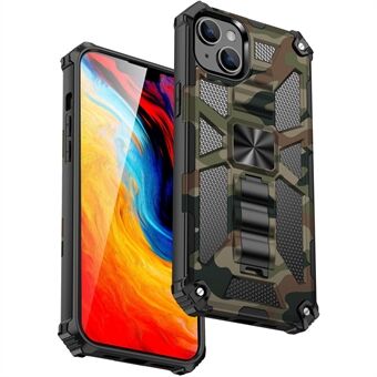 For iPhone 14 6.1 inch Military Grade Camouflage Kickstand Phone Case PC + TPU Well Protection Anti-fall Cellphone Cover