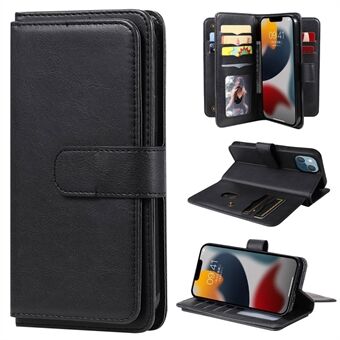 KT Multi-functional Series-1 for iPhone 14 6.1 inch Shockproof Flip Wallet Case PU Leather Magnetic Phone Cover Stand with 10 Card Slots