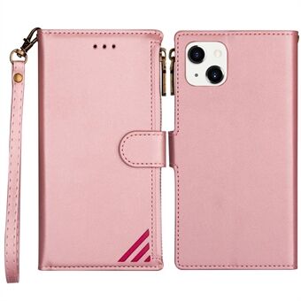 For iPhone 14 6.1 inch Drop-proof PU Leather Phone Case Wallet Stand with Zipper Pocket Design