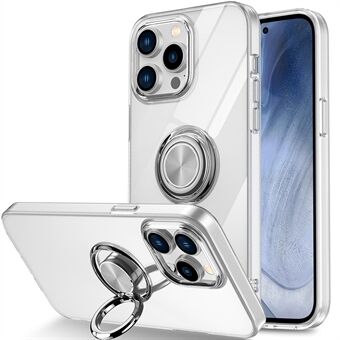 For iPhone 14 6.1 inch Soft Flexible TPU Protective Phone Case Rotating Ring Kickstand Anti-fall Phone Cover - Transparent