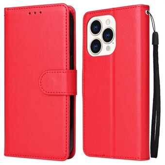 For iPhone 14 6.1 inch Fall Resistant Stand Cover, Folio Flip PU Leather Wallet Cell Phone Case with Lanyard