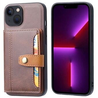 PU Leather Coated TPU Case for iPhone 14 6.1 inch, Kickstand Function Card Slot Design Anti-wear Protective Cover