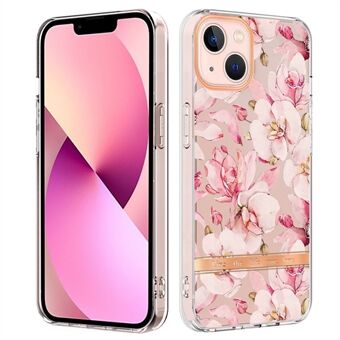 For iPhone 14 6.1 inch YB IMD-8 Series Flower Floral Pattern Soft TPU Phone Case Wear-resistant Electroplating IMD Protector